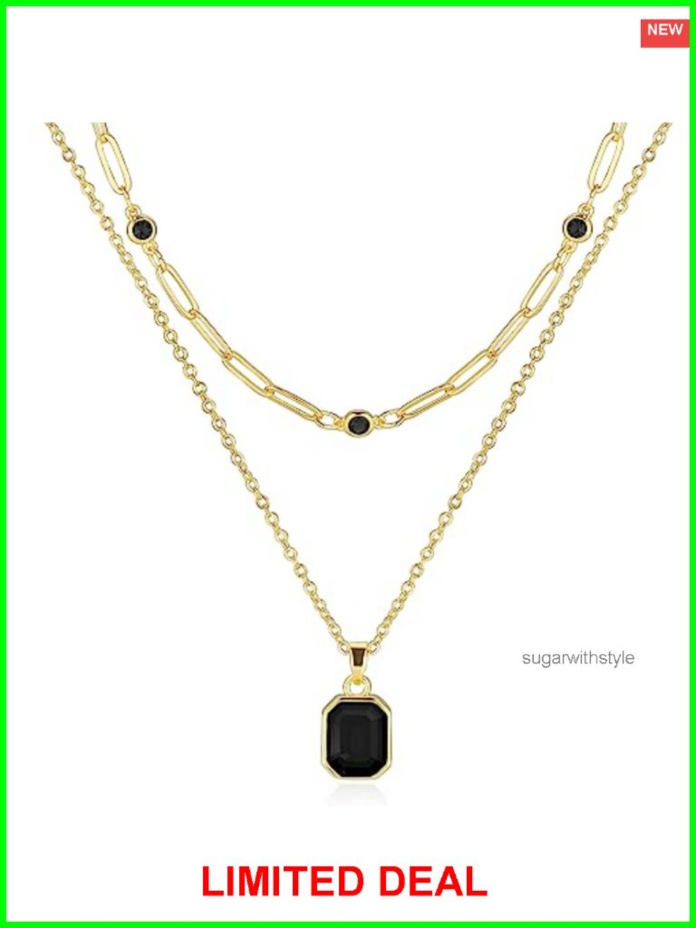 Gold Layered Necklace Set 18k Gold Plated Crystal Choker Paperclip